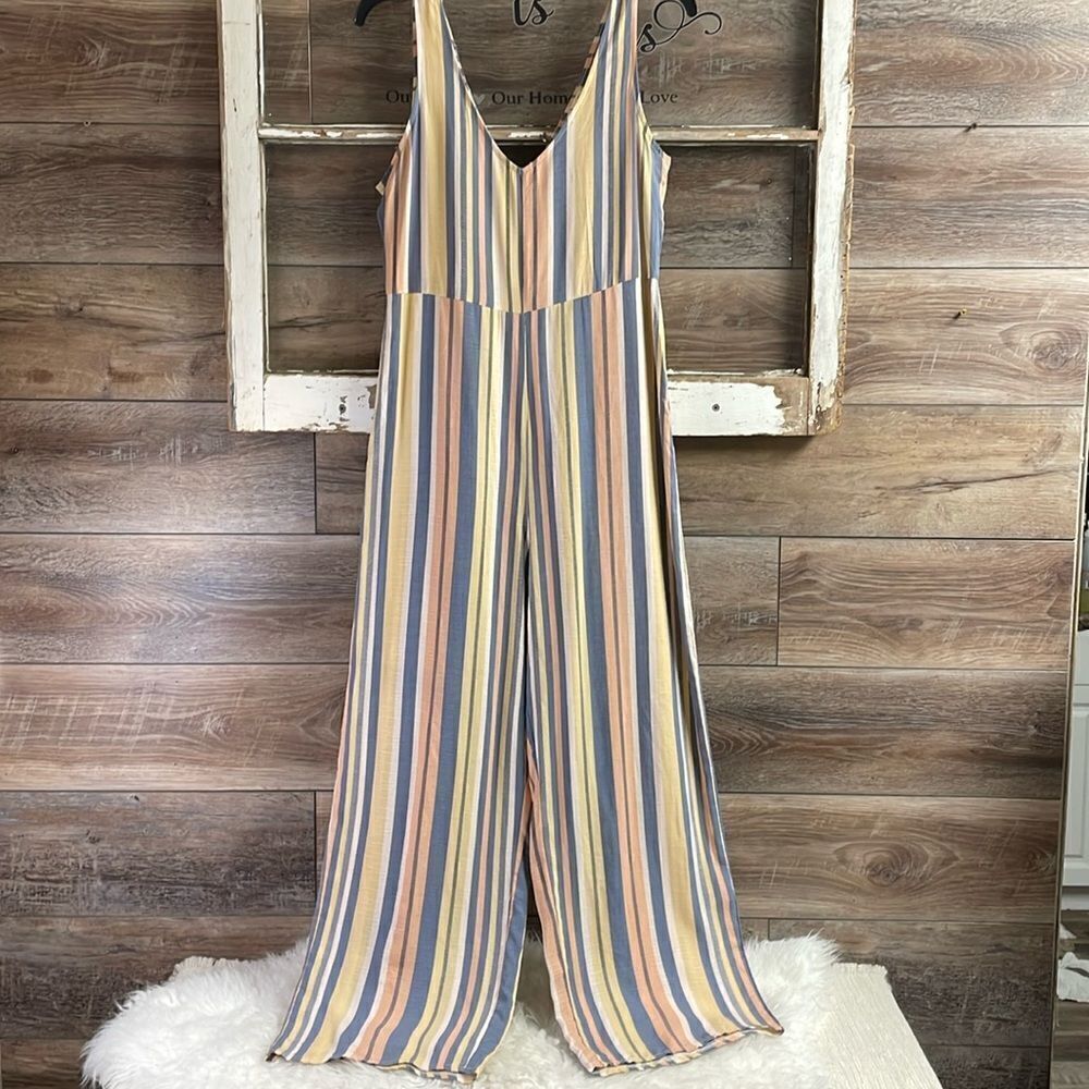 RED Ladies Striped Vneck Flared Wide Leg Jumper Multicolor